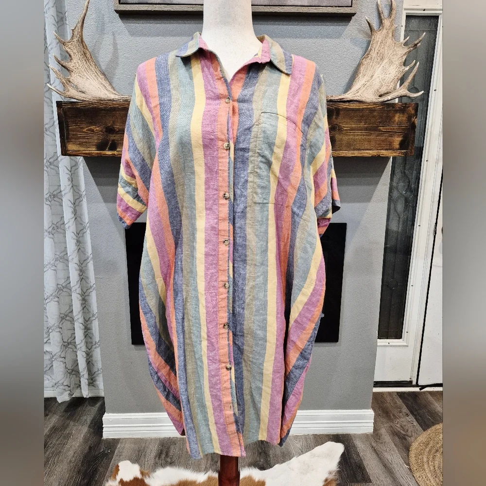Madewell Shirt Dress Size Large Multicolor Striped Garment - Picture 2 of 7